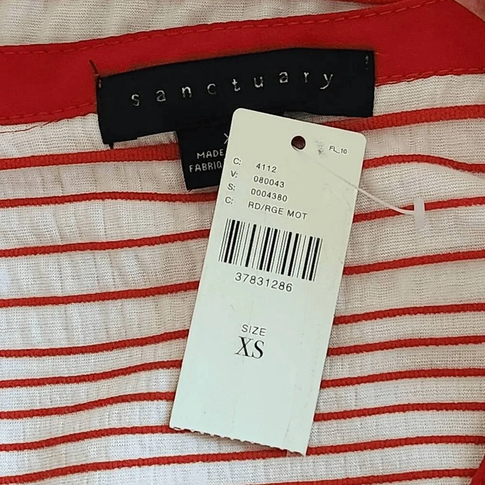 Sanctuary Red and White Stripe Tunic NWT XS Red Striped Knit Top